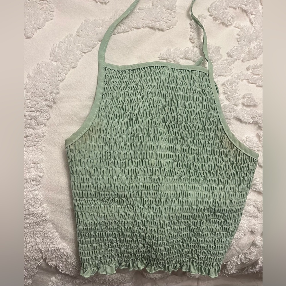 Smocked self tie halter top